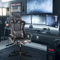Chaise de bureau BestMassage Gaming Chair à dossier haut avec support lombaire, fonction massage et roulettes en cuir PU pour adultes et adolescents