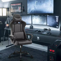 Chaise de bureau BestMassage Gaming Chair à dossier haut avec support lombaire, fonction massage et roulettes en cuir PU pour adultes et adolescents