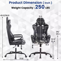 Chaise de bureau BestMassage Gaming Chair à dossier haut avec support lombaire, fonction massage et roulettes en cuir PU pour adultes et adolescents
