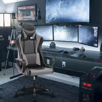 Chaise de bureau BestMassage Gaming Chair à dossier haut avec support lombaire, fonction massage et roulettes en cuir PU pour adultes et adolescents