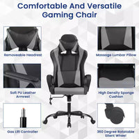 Chaise de bureau BestMassage Gaming Chair à dossier haut avec support lombaire, fonction massage et roulettes en cuir PU pour adultes et adolescents
