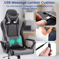 Chaise de bureau BestMassage Gaming Chair à dossier haut avec support lombaire, fonction massage et roulettes en cuir PU pour adultes et adolescents