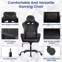 Chaise de bureau BestMassage Gaming Chair à dossier haut avec support lombaire, fonction massage et roulettes en cuir PU pour adultes et adolescents