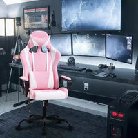 Chaise de bureau BestMassage Gaming Chair à dossier haut avec support lombaire, fonction massage et roulettes en cuir PU pour adultes et adolescents