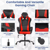 Chaise de bureau BestMassage Gaming Chair à dossier haut avec support lombaire, fonction massage et roulettes en cuir PU pour adultes et adolescents