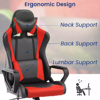 Chaise de bureau BestMassage Gaming Chair à dossier haut avec support lombaire, fonction massage et roulettes en cuir PU pour adultes et adolescents