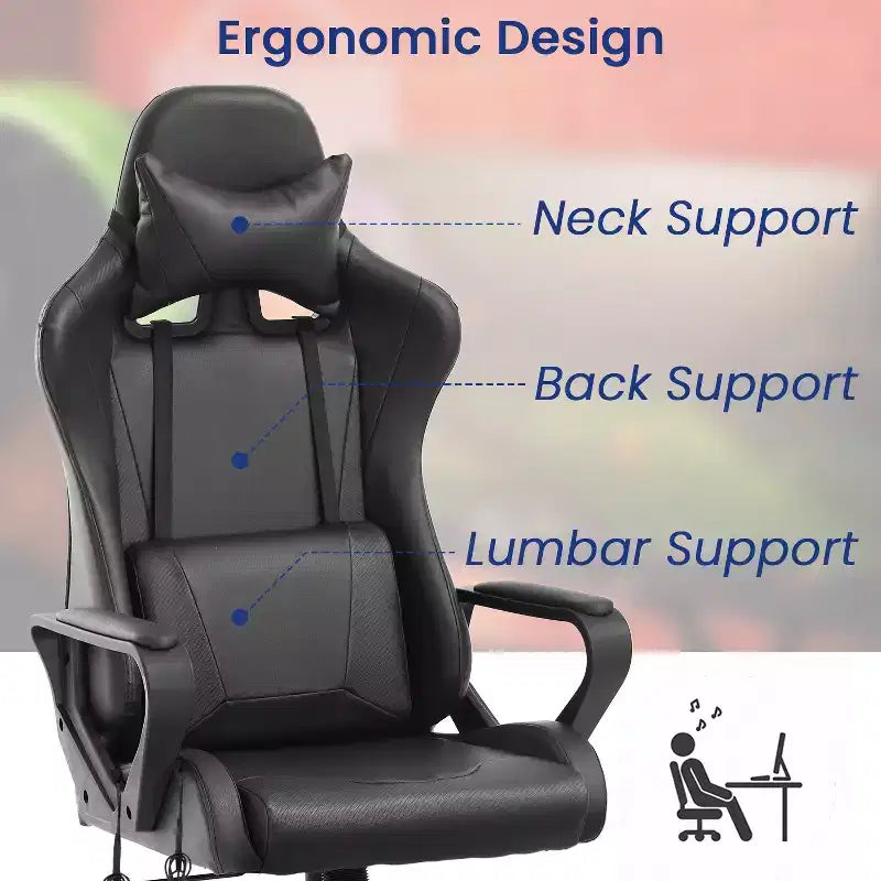 Chaise de bureau BestMassage Gaming Chair à dossier haut avec support lombaire, fonction massage et roulettes en cuir PU pour adultes et adolescents