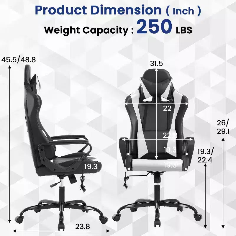 Chaise de bureau BestMassage Gaming Chair à dossier haut avec support lombaire, fonction massage et roulettes en cuir PU pour adultes et adolescents