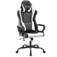 Chaise de bureau BestMassage Gaming Chair à dossier haut avec support lombaire, fonction massage et roulettes en cuir PU pour adultes et adolescents