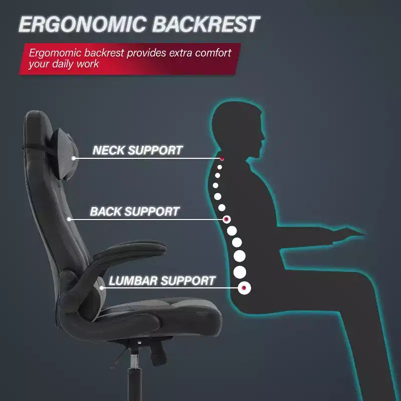 Chaise de jeu BestMassage, chaise de bureau avec support lombaire, revêtement en similicuir et base pivotante à roulettes pour le jeu sur PC et l'utilisation exécutive
