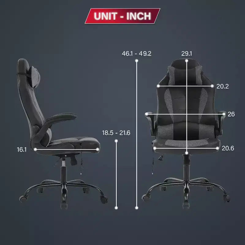 Chaise de jeu BestMassage, chaise de bureau avec support lombaire, revêtement en similicuir et base pivotante à roulettes pour le jeu sur PC et l'utilisation exécutive