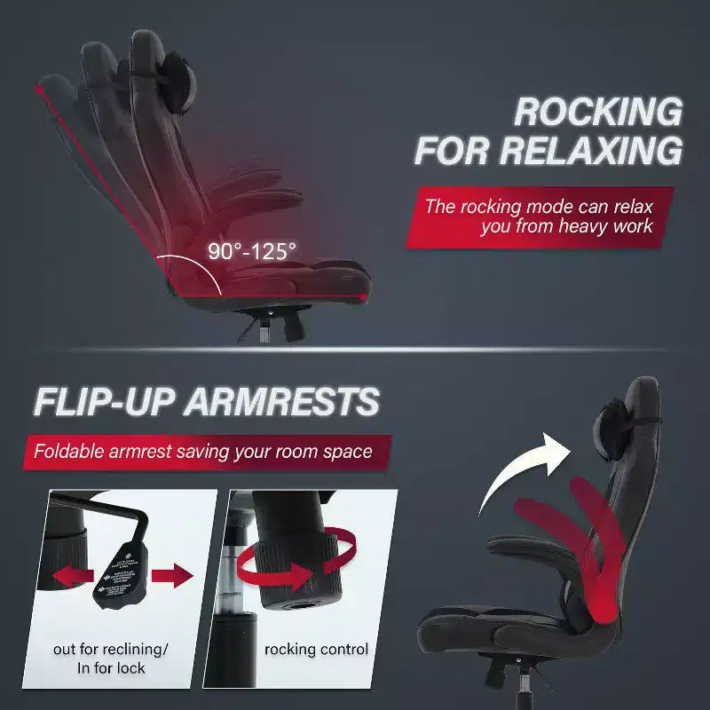 Chaise de jeu BestMassage, chaise de bureau avec support lombaire, revêtement en similicuir et base pivotante à roulettes pour le jeu sur PC et l'utilisation exécutive