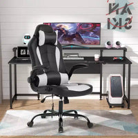 Chaise de jeu BestMassage, chaise de bureau avec support lombaire, revêtement en similicuir et base pivotante à roulettes pour le jeu sur PC et l'utilisation exécutive
