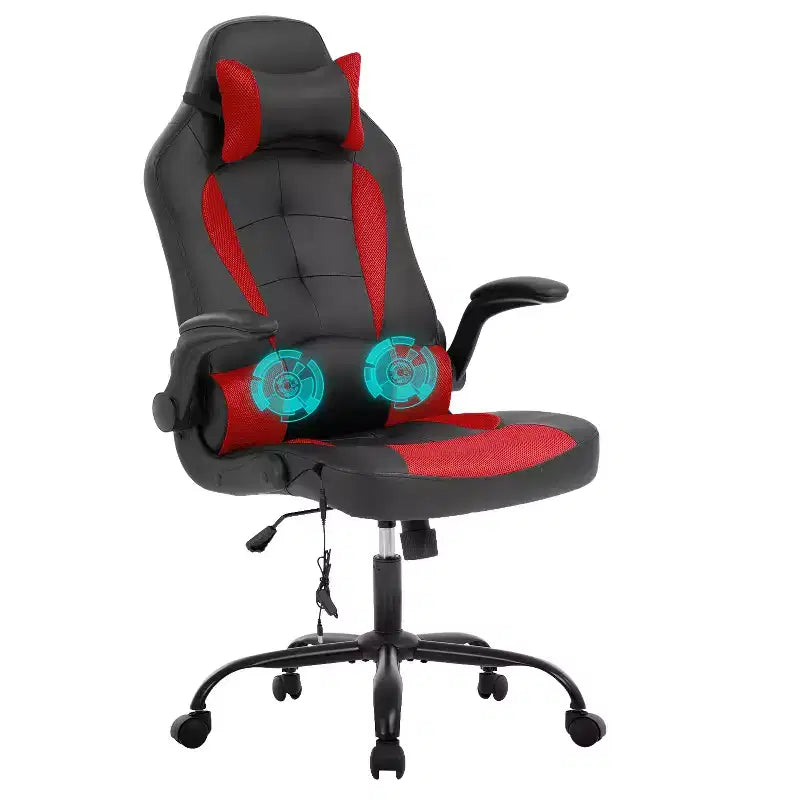 Chaise de jeu BestMassage, chaise de bureau avec support lombaire, revêtement en similicuir et base pivotante à roulettes pour le jeu sur PC et l'utilisation exécutive