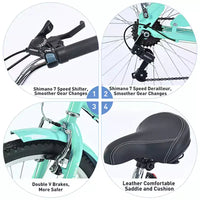 Vélo de croisière 26 pouces, 7 vitesses, multicolore, vélo de croisière de plage homme femme avec freins V avant et arrière