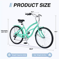 Vélo de croisière 26 pouces, 7 vitesses, multicolore, vélo de croisière de plage homme femme avec freins V avant et arrière
