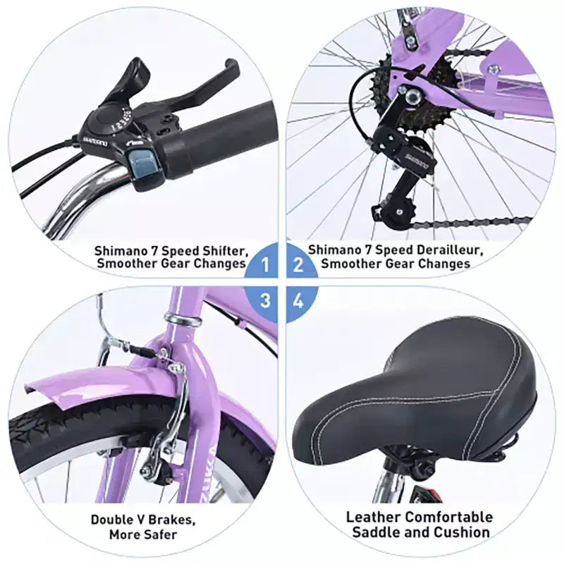 Vélo de croisière 26 pouces, 7 vitesses, multicolore, vélo de croisière de plage homme femme avec freins V avant et arrière