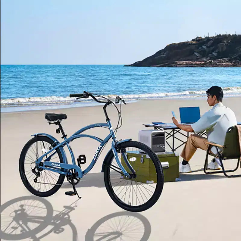 Vélo de croisière 26 pouces, 7 vitesses, multicolore, vélo de croisière de plage homme femme avec freins V avant et arrière