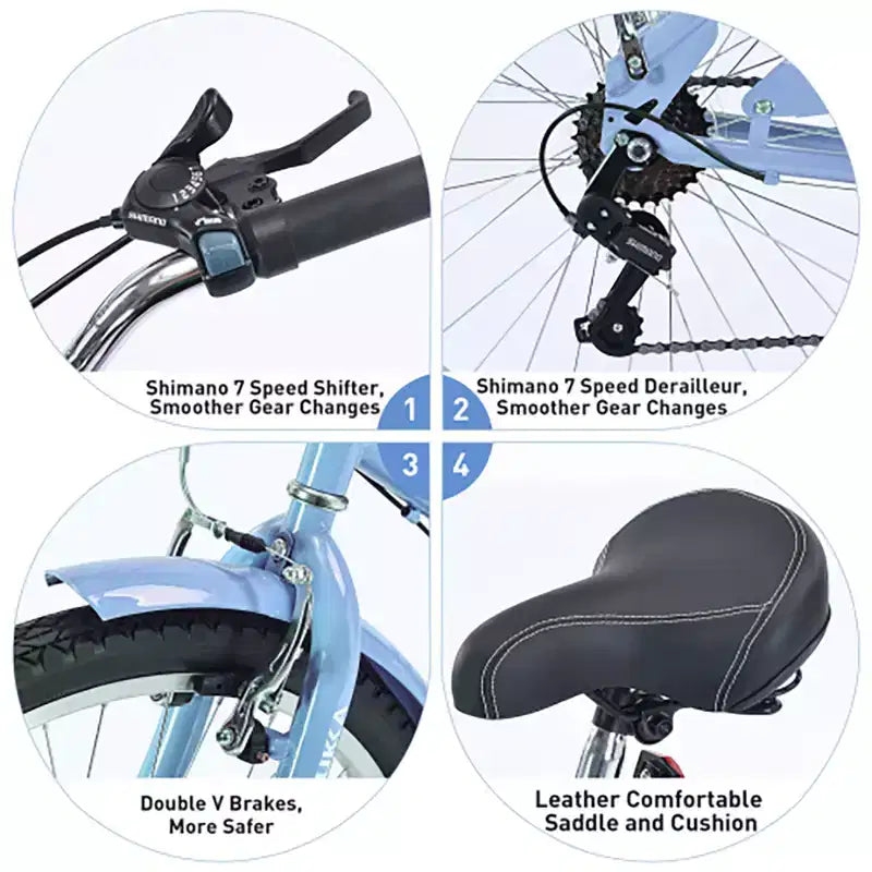 Vélo de croisière 26 pouces, 7 vitesses, multicolore, vélo de croisière de plage homme femme avec freins V avant et arrière