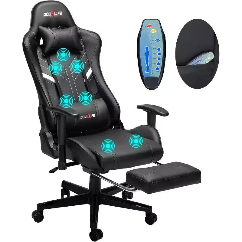 Chaise de jeu ergonomique Douxlife Modern avec massage 7 points, repose-pieds et accoudoirs réglables Noir