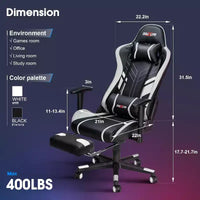Chaise gaming ergonomique Douxlife moderne à massage 7 points avec repose-pieds et accoudoirs réglables, noir blanc
