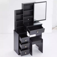 Coiffeuse petite taille à gauche avec tabouret rembourré, grand miroir coulissant, multi-couches