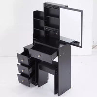 Coiffeuse petite taille à gauche avec tabouret rembourré, grand miroir coulissant, multi-couches