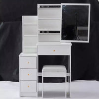 Small Size Left Bedside Cabinet Dressing Dressing Table + Cushioned Stool, Extra Large Sliding Mirror, Multi Layer