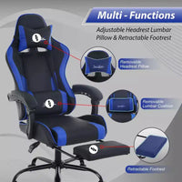 FDW Chaise de jeu Chaise de bureau de course avec repose-pieds Support lombaire Appui-tête Accoudoir Chaise de gamer PC réglable à roulettes pivotante