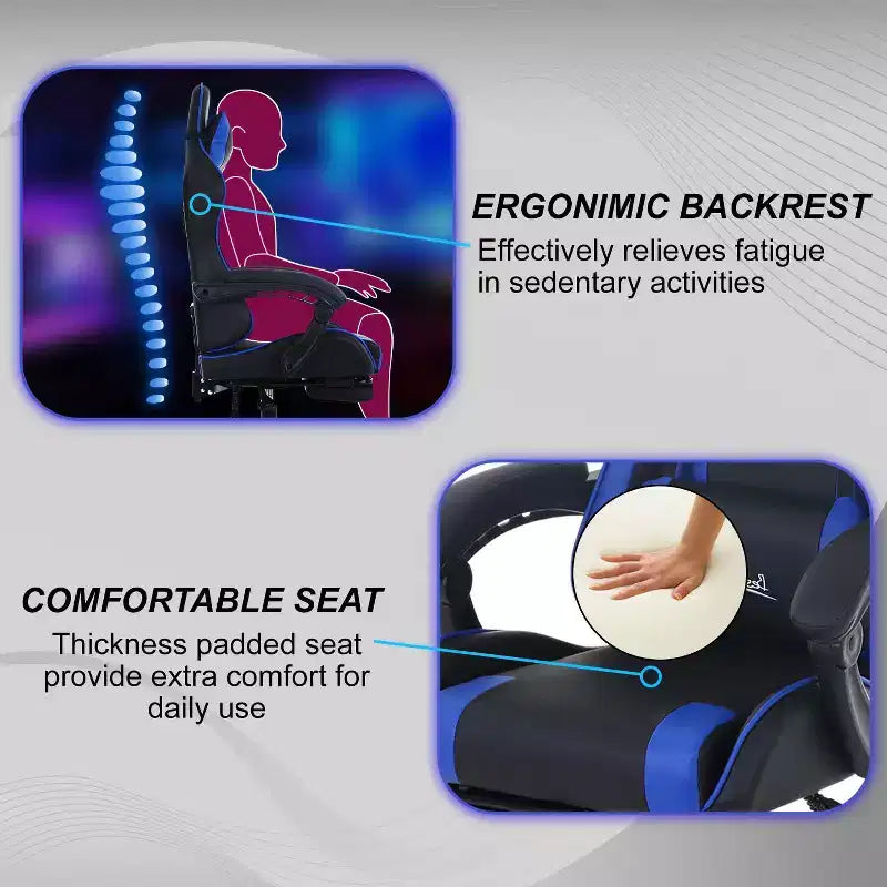 FDW Chaise de jeu Chaise de bureau de course avec repose-pieds Support lombaire Appui-tête Accoudoir Chaise de gamer PC réglable à roulettes pivotante