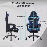 FDW Chaise de jeu Chaise de bureau de course avec repose-pieds Support lombaire Appui-tête Accoudoir Chaise de gamer PC réglable à roulettes pivotante
