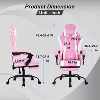 FDW Chaise de jeu Chaise de bureau de course avec repose-pieds Support lombaire Appui-tête Accoudoir Chaise de gamer PC réglable à roulettes pivotante