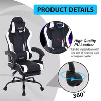 FDW Chaise de jeu Chaise de bureau de course avec repose-pieds Support lombaire Appui-tête Accoudoir Chaise de gamer PC réglable à roulettes pivotante