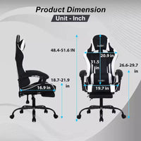 FDW Chaise de jeu Chaise de bureau de course avec repose-pieds Support lombaire Appui-tête Accoudoir Chaise de gamer PC réglable à roulettes pivotante