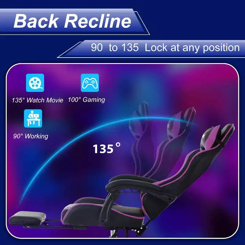 FDW Chaise de jeu Chaise de bureau de course avec repose-pieds Support lombaire Appui-tête Accoudoir Chaise de gamer PC réglable à roulettes pivotante