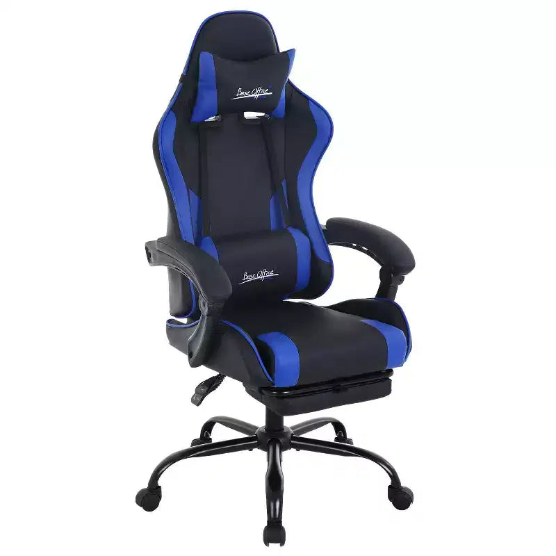 FDW Chaise de jeu Chaise de bureau de course avec repose-pieds Support lombaire Appui-tête Accoudoir Chaise de gamer PC réglable à roulettes pivotante