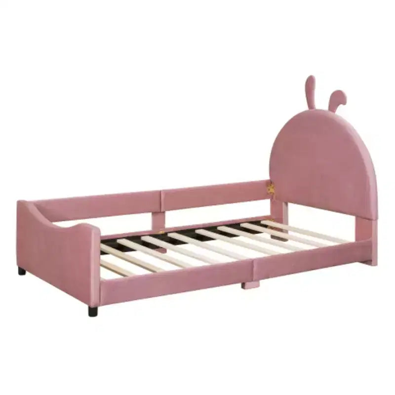 Lit de jour rembourré rose taille Twin avec tête de lit en oreilles de lapin