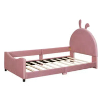 Lit de jour rembourré rose taille Twin avec tête de lit en oreilles de lapin