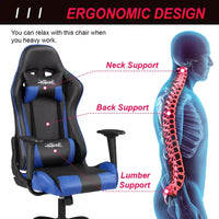 Chaise de jeu BestMassage, chaise de bureau avec support lombaire, appui-tête, accoudoirs et roulettes pivotantes pour joueurs de PC