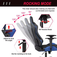 Chaise de jeu BestMassage, chaise de bureau avec support lombaire, appui-tête, accoudoirs et roulettes pivotantes pour joueurs de PC