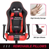 Chaise de jeu BestMassage, chaise de bureau avec support lombaire, appui-tête, accoudoirs et roulettes pivotantes pour joueurs de PC