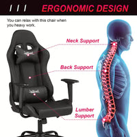Chaise de jeu BestMassage, chaise de bureau avec support lombaire, appui-tête, accoudoirs et roulettes pivotantes pour joueurs de PC