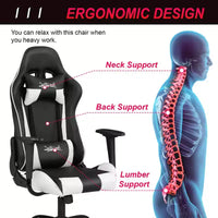 Chaise de jeu BestMassage, chaise de bureau avec support lombaire, appui-tête, accoudoirs et roulettes pivotantes pour joueurs de PC