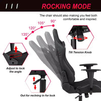 Chaise de jeu BestMassage, chaise de bureau avec support lombaire, appui-tête, accoudoirs et roulettes pivotantes pour joueurs de PC