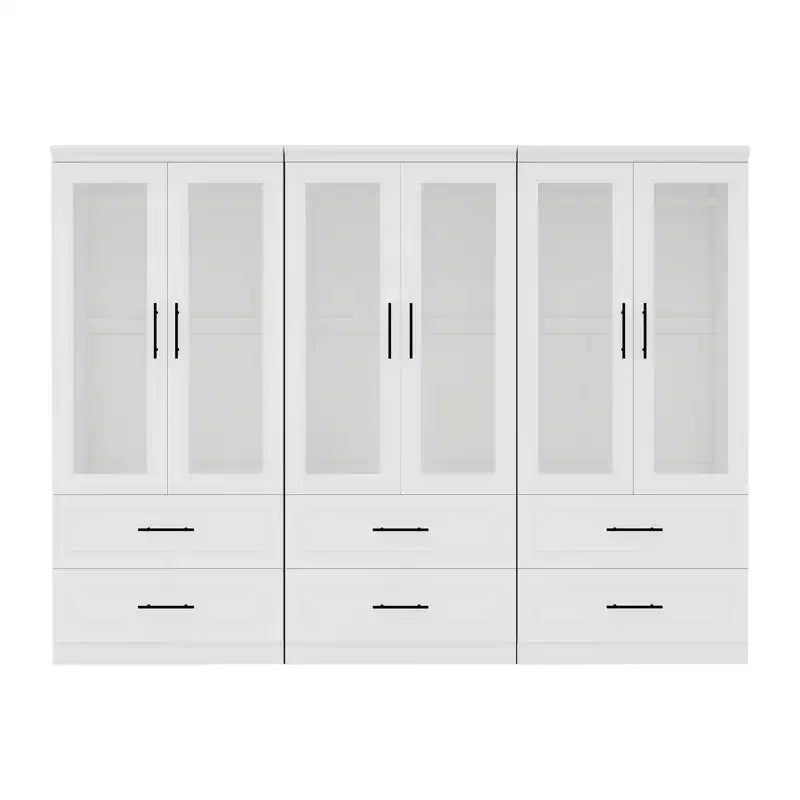 Armoire Keloyid en bois blanc de 240 cm avec 6 tiroirs et 6 portes