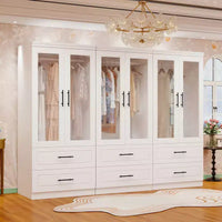 Armoire Keloyid en bois blanc de 240 cm avec 6 tiroirs et 6 portes