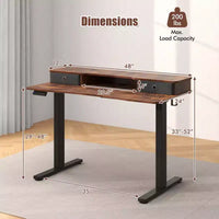 Bureau debout électrique Costway 48x24 po avec 2 tiroirs, support d'écran, étagère de rangement, brun/noir/blanc