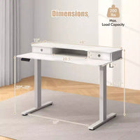 Bureau debout électrique Costway 48x24 po avec 2 tiroirs, support d'écran, étagère de rangement, brun/noir/blanc