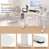 Bureau debout électrique Costway 48x24 po avec 2 tiroirs, support d'écran, étagère de rangement, brun/noir/blanc