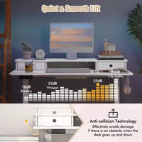 Bureau debout électrique Costway 48x24 po avec 2 tiroirs, support d'écran, étagère de rangement, brun/noir/blanc